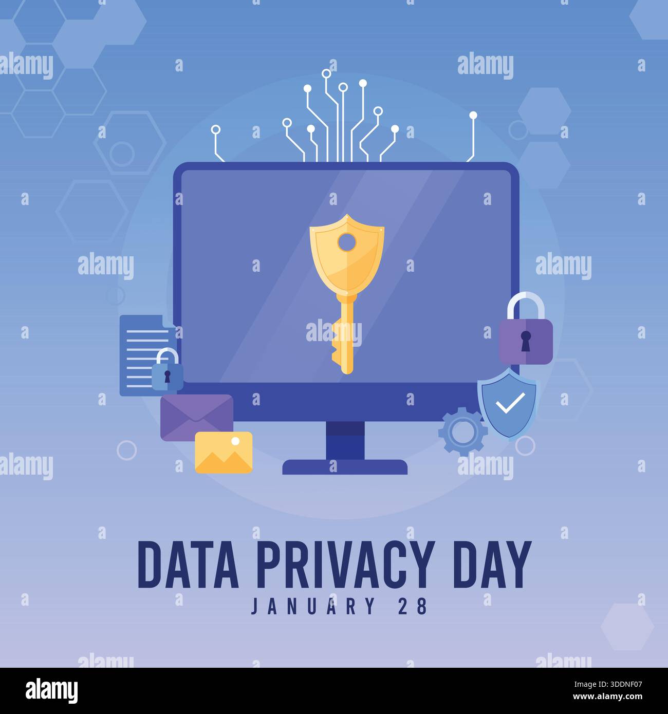 Vorlage zum Tag des Datenschutzes digitale Sicherheit und Schutz Stock Vektor