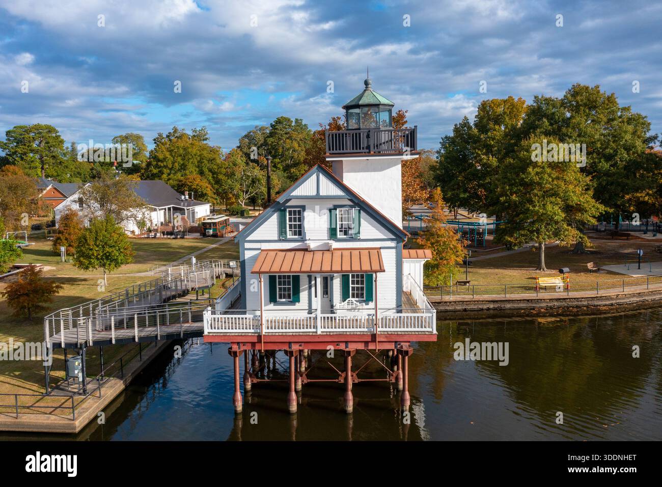 Luftaufnahme des Roanoke River Lighthouse in Edenton North Carolina Stockfoto