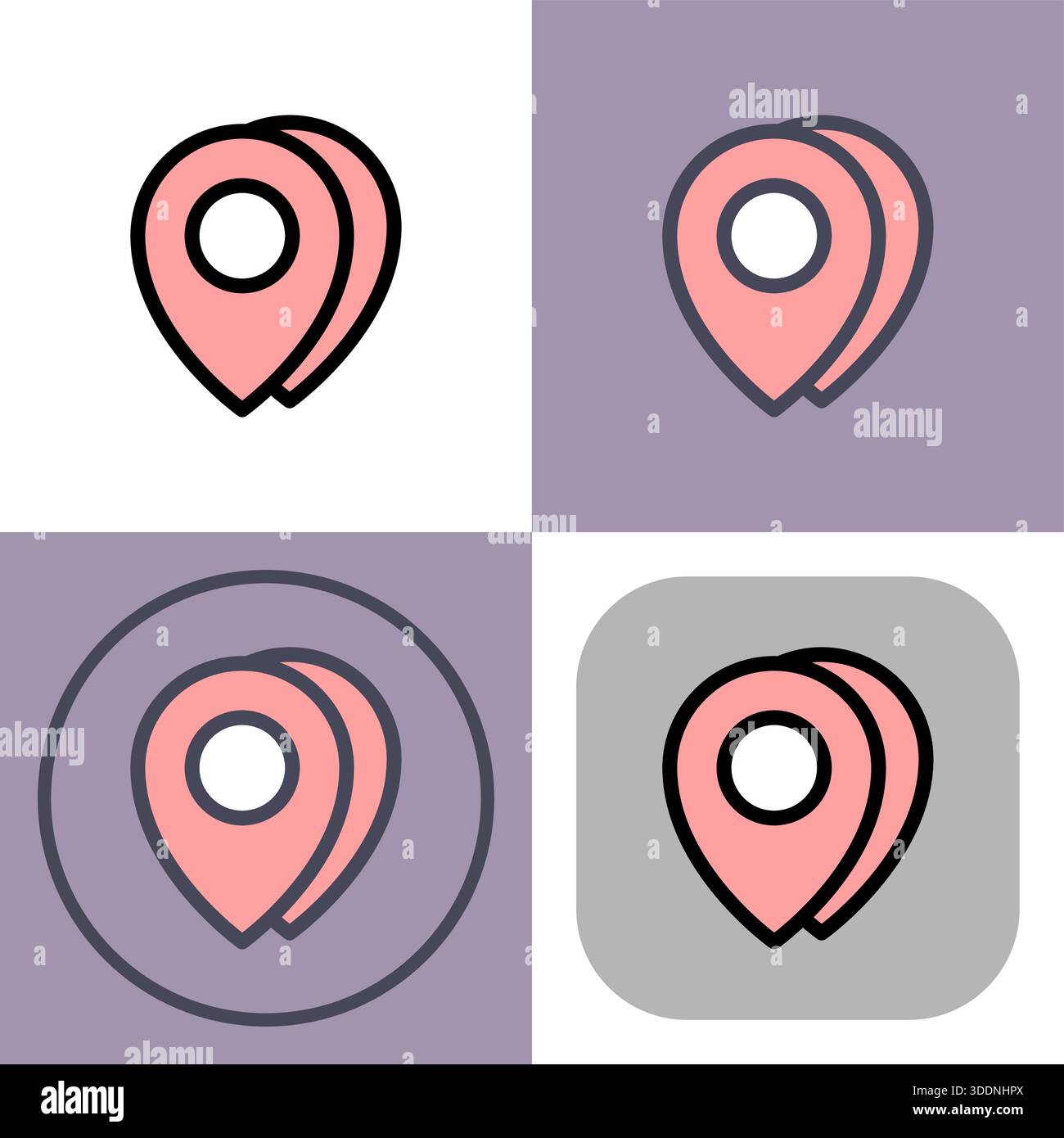 Ein vielseitiges Set aus vier Positionssymbolen – perfekt für Karten, Navigations-Apps und Reise-Websites. Das Design ist sauber, modern und leicht anpassbar. Stock Vektor