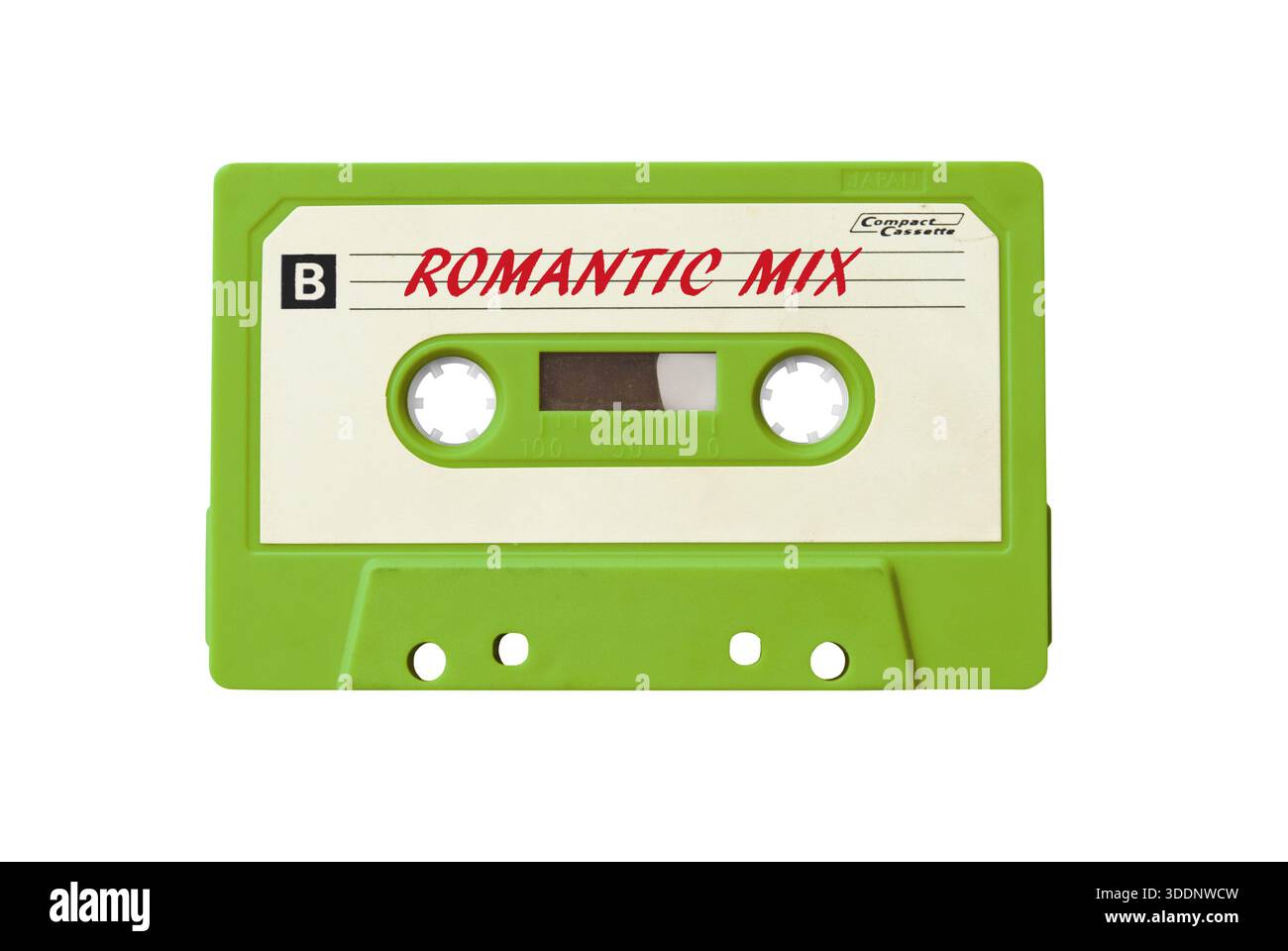 Kompakte Vintage-Audiokassette mit einer Zusammenstellung romantischer Musik, isoliert von Liebesliedern Stockfoto