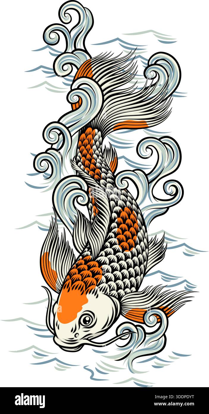 Koi Karpfenfisch Vintage Japanische Malkunst Stock Vektor