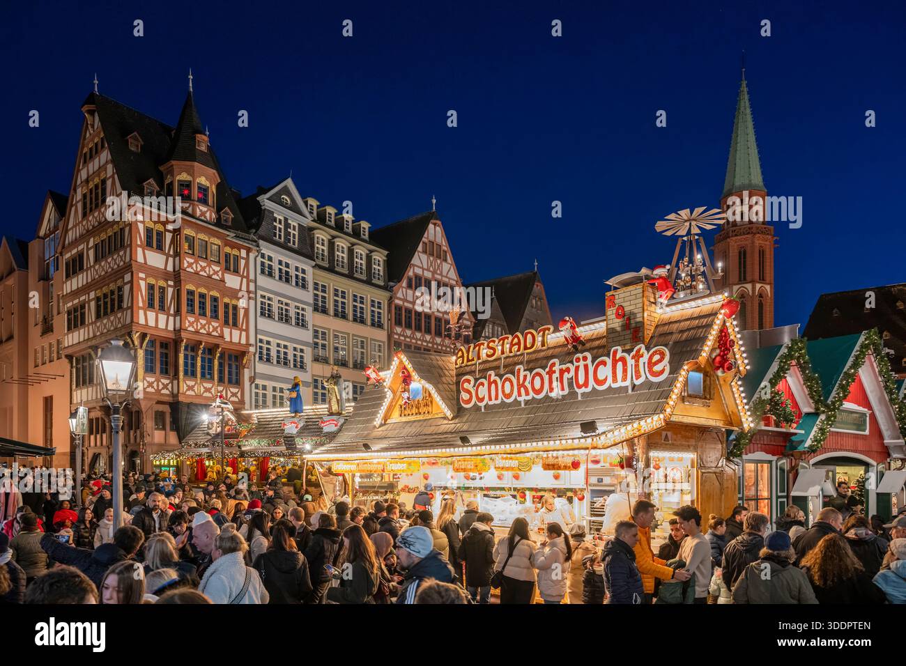 Weihnachtsmarkt in Romer, Frankfurt am Main, Hessen, Deutschland Stockfoto