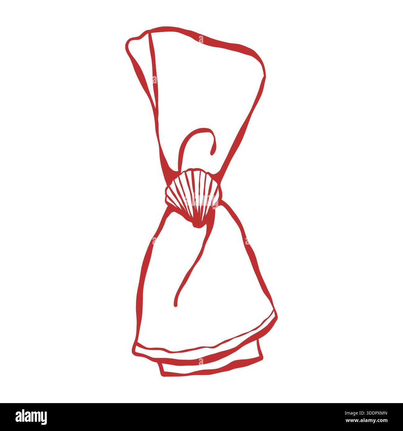 Handgezeichnete Serviette mit Schale im Retro-Vintage-Stil. Illustration im Flirty-Doodle-Stil. Hochzeit im nautischen italienischen Stil. Vektorkontur, Abbildung Stock Vektor