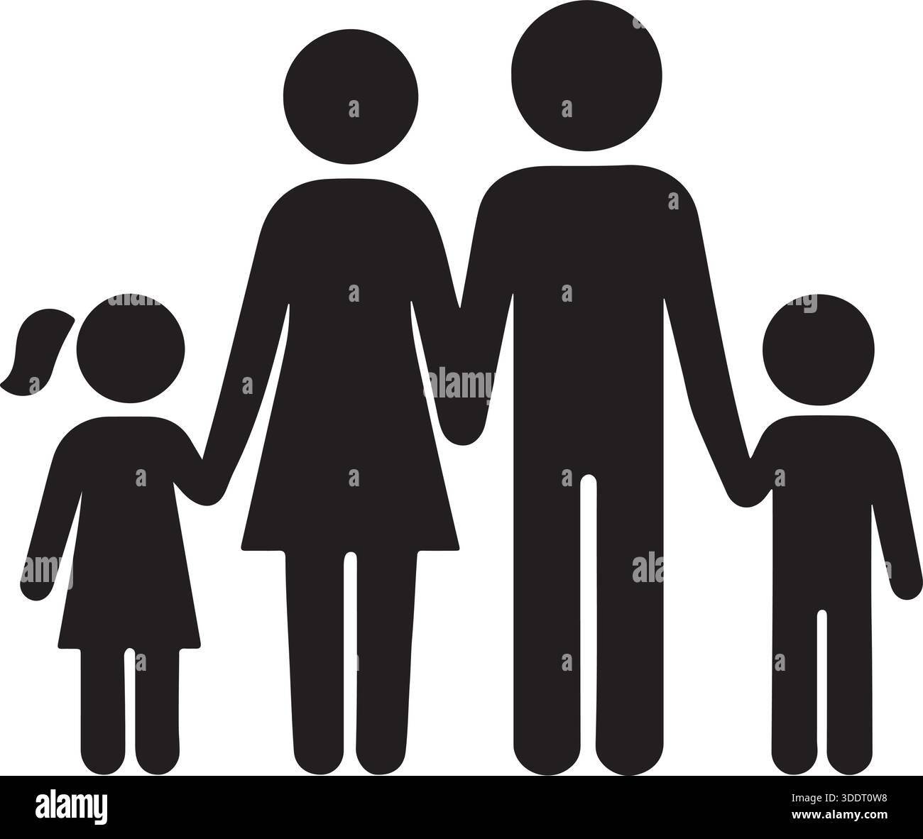 Familie Silhouette Eltern und Kinder halten Hände Vektor-Illustration Stock Vektor