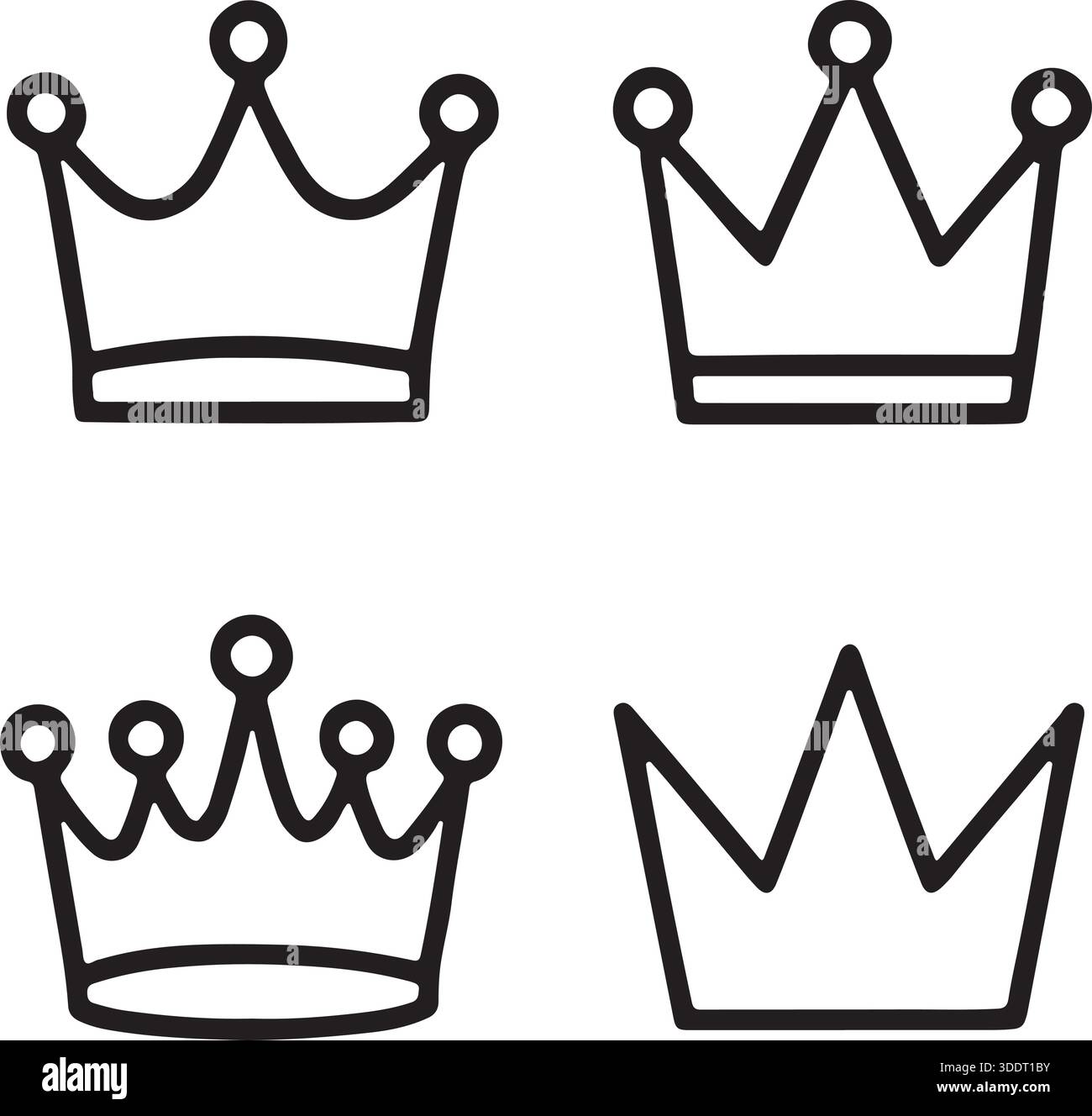 Krone Silhouetten Set, Vier Schwarze Linie Kronen Vektor-Illustration Stock Vektor