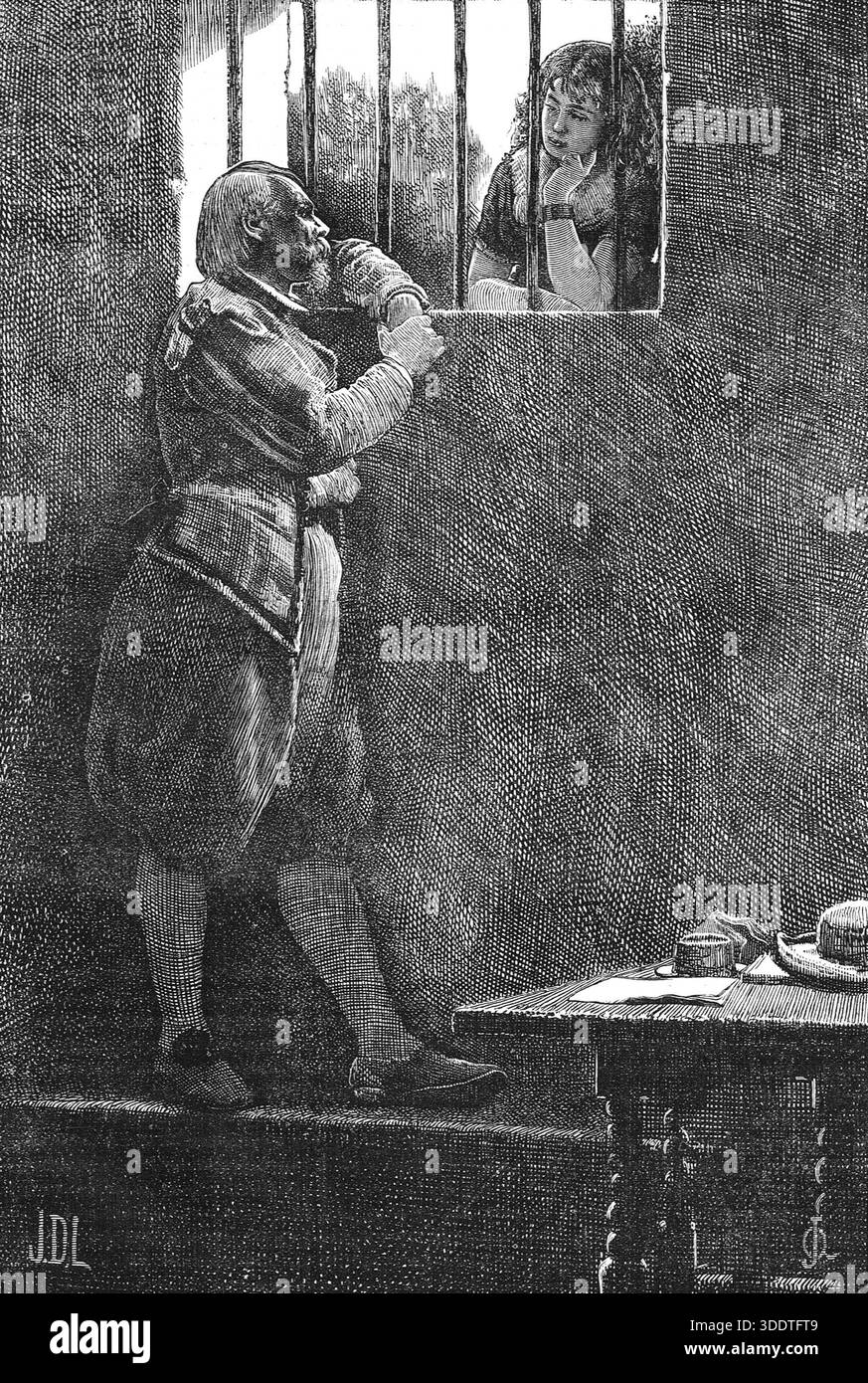 Richard Lovelace, der Kavalierdichter im Gefängnis. Lovelace wurde mehrmals wegen seiner royalistischen Überzeugungen und politischen Aktivitäten während des Englischen Bürgerkriegs inhaftiert. Stockfoto