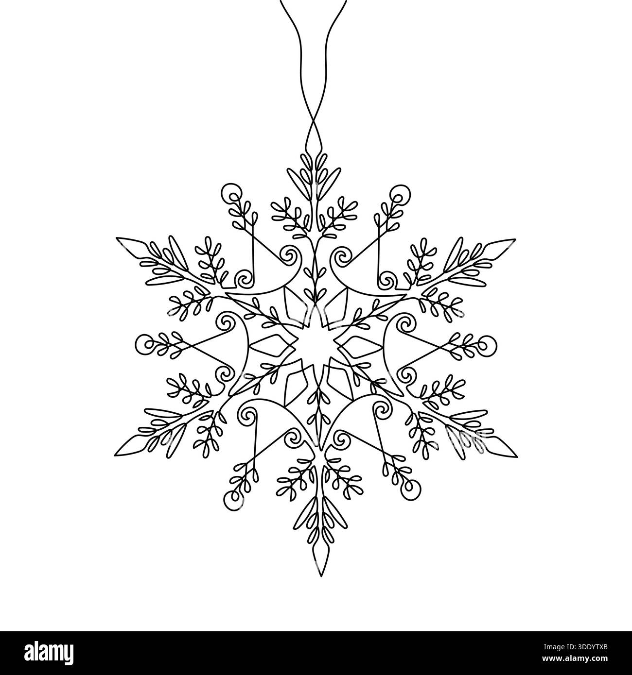 Eine zarte, elegante Schneeflocken-Illustration aus einer einzigen durchgehenden Linie. Perfekt für Wintermotive, Weihnachtsgrüße und natürliche Ästhetik Stock Vektor