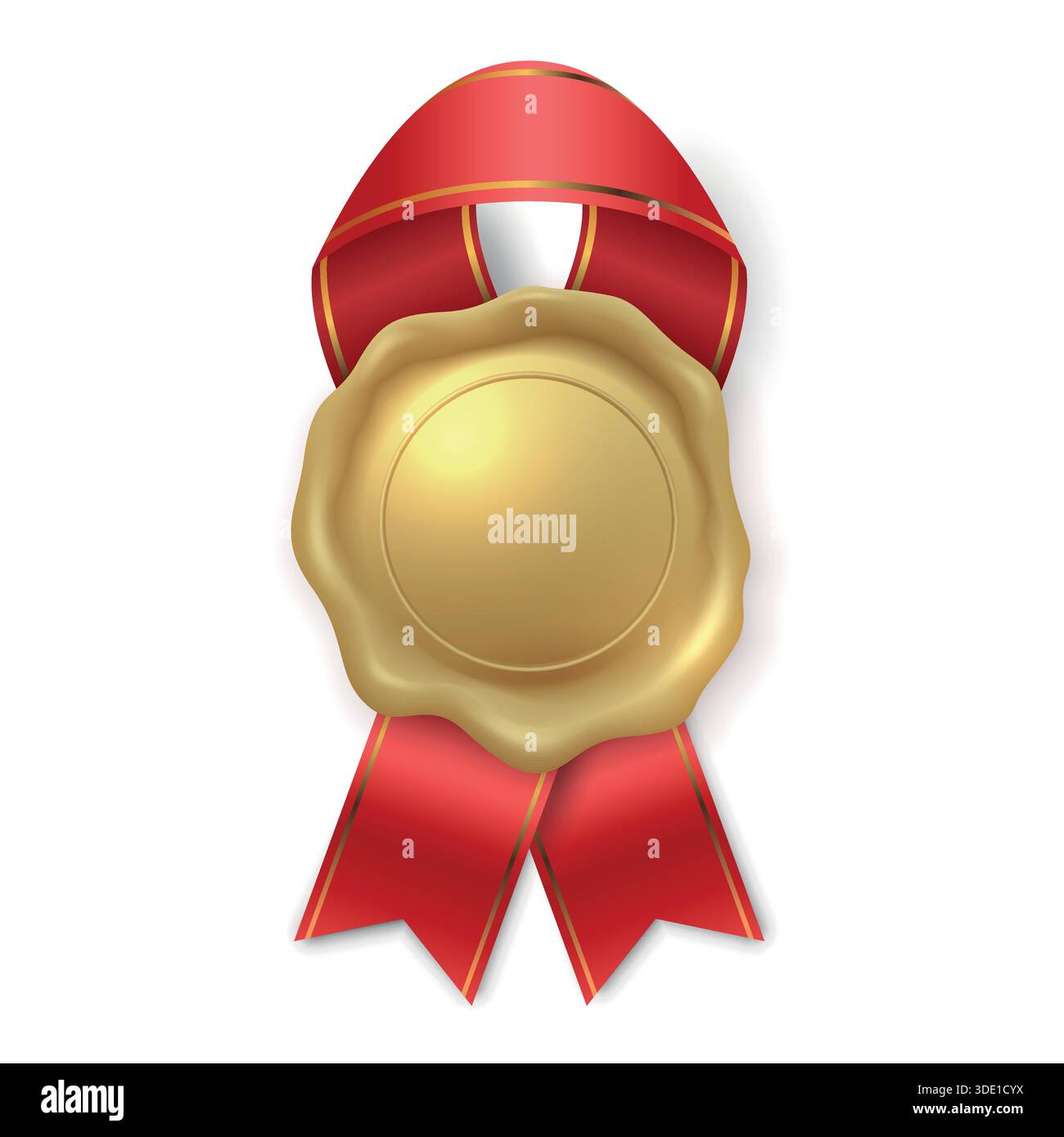 Vector 3D Gold Award Siegel mit rotem Band Rosette Abzeichen Symbol. Leere Etikettenvorlage Isoliert. Emblem für Zertifikate des Gewinnerpreises Stock Vektor