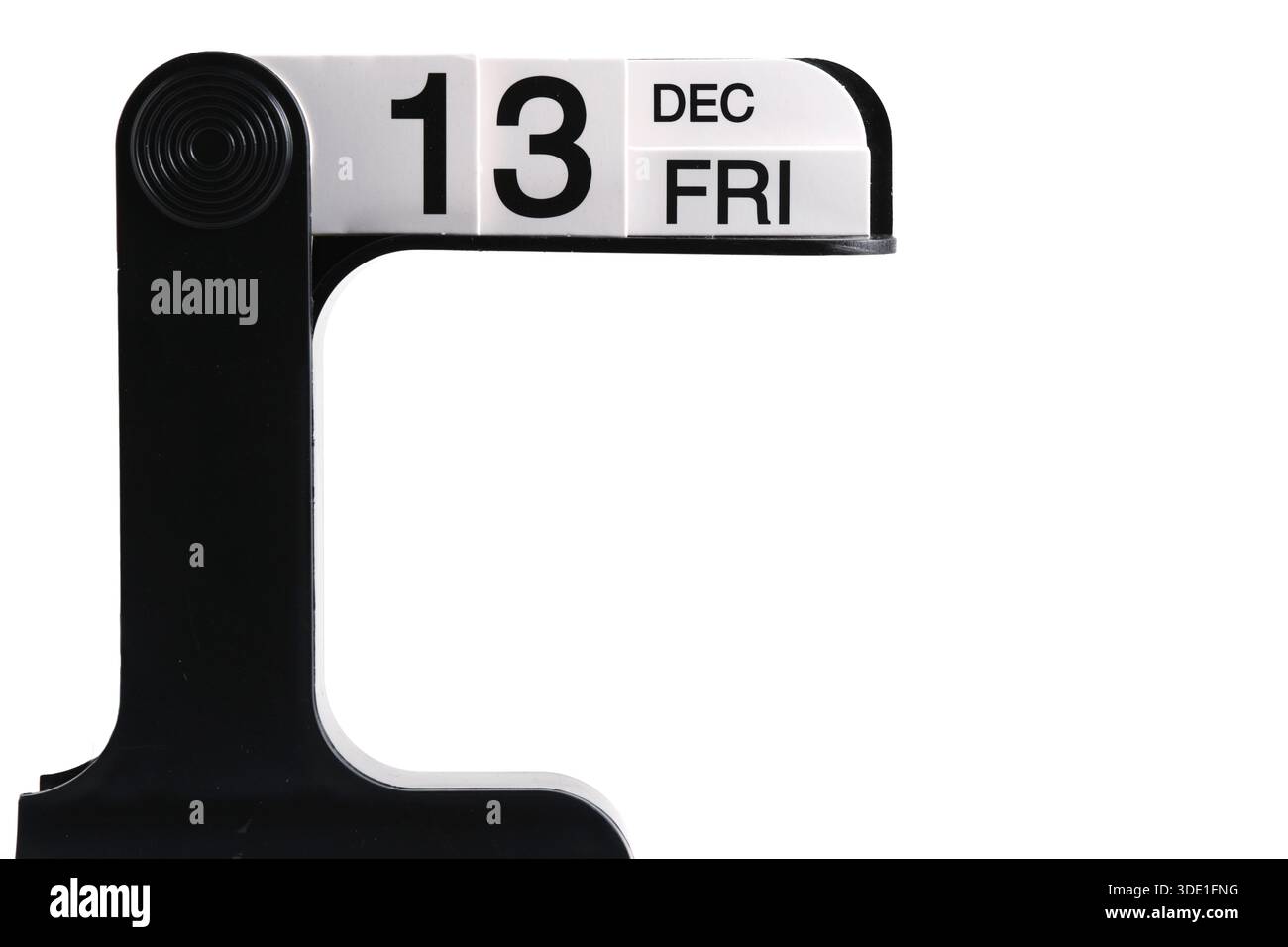 Freitag, 13. Dezember auf stilvollem Kalender auf weißem Hintergrund Stockfoto
