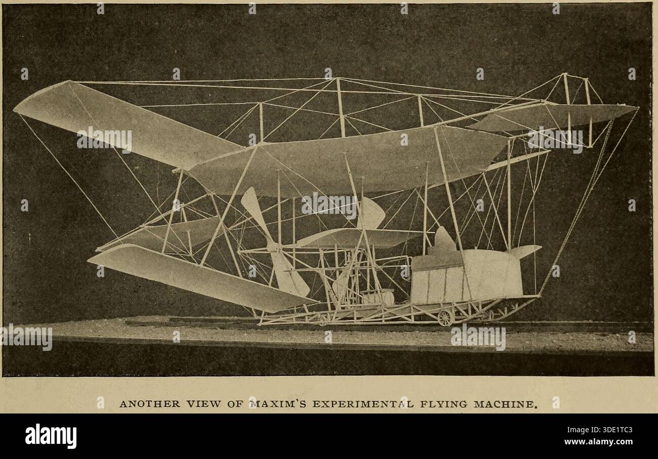 Hiram S. Maxim Experimental Flying Machine,. Fotografische Illustration aus dem Magazin Cassier, 1895 Stockfoto