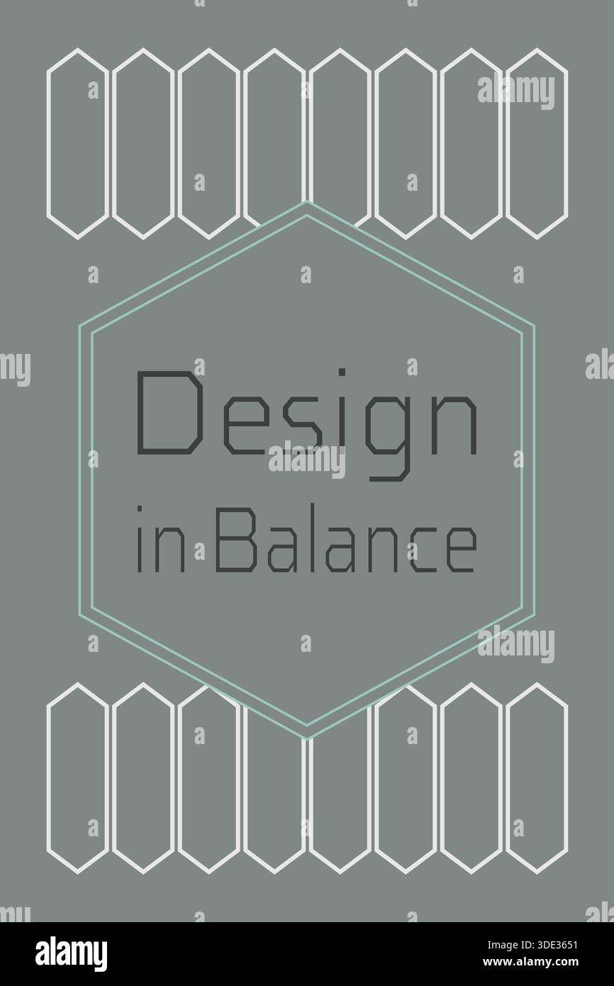 Eine gedämpfte graue Karte mit einer sechseckigen Mittelplatte und Kapselsäulen, die einen symmetrischen Rahmen bilden. Stock Vektor