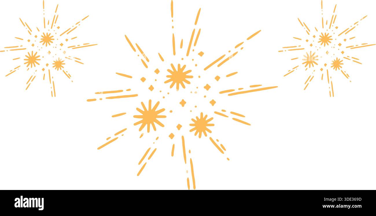 Goldene Hand Gezeichnet Festliche Feuerwerk Burst Vektor Illustration Stock Vektor