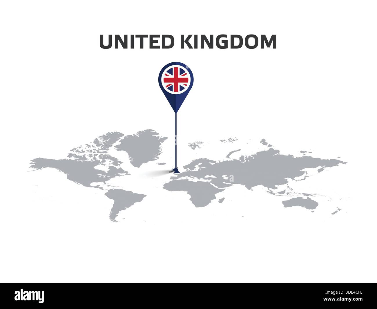 GROSSBRITANNIEN Standort PIN auf Weltkarte mit Flagge im Körper des Pins Stock Vektor