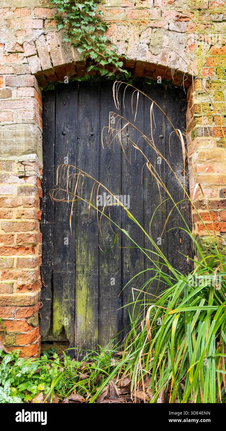 Geheimtür in der Gartenwand Stockfoto