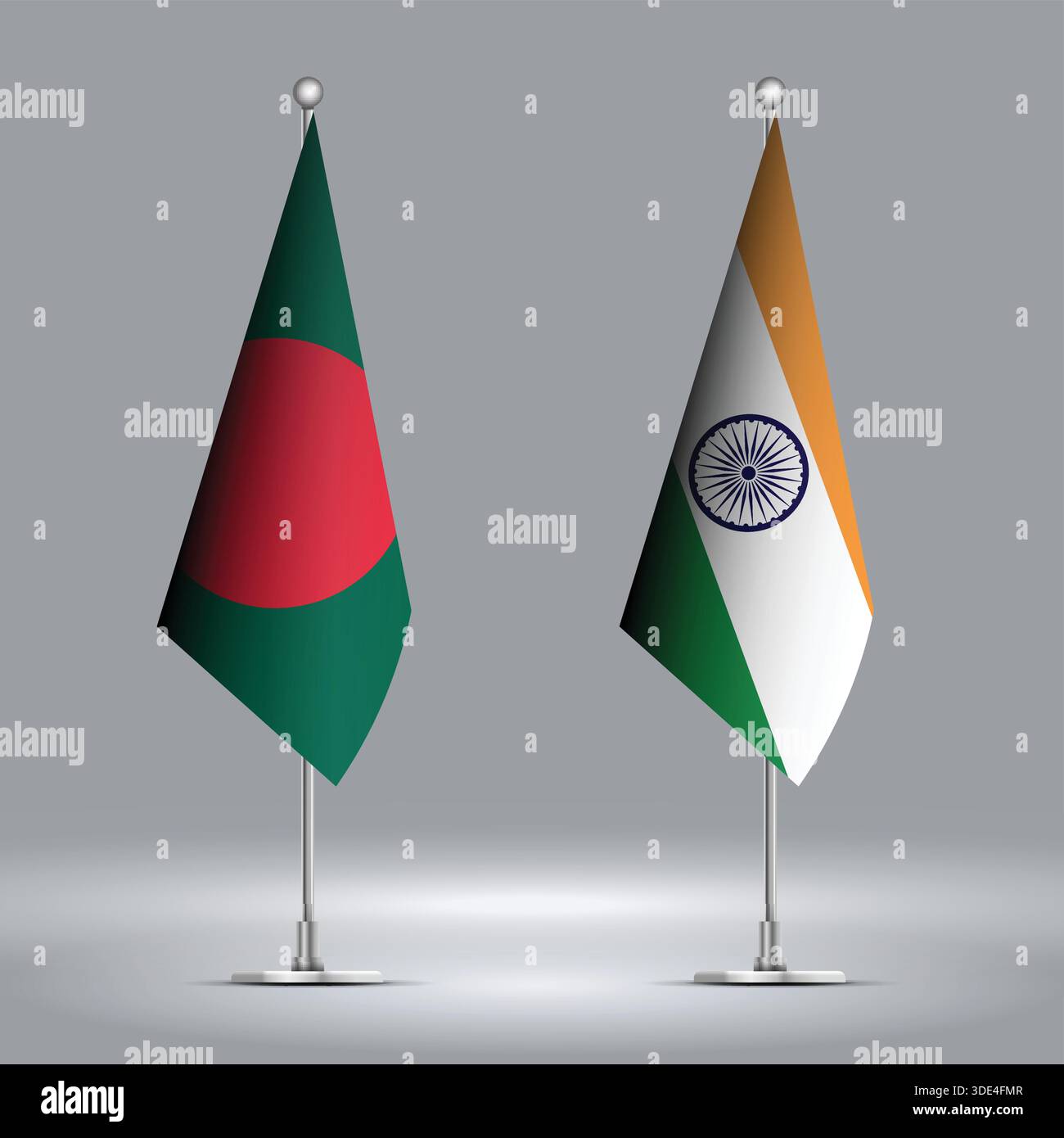 Zwei Standing Flags, die Indien gegen Bangladesch repräsentieren, mit Flaggen auf Körpern Stock Vektor