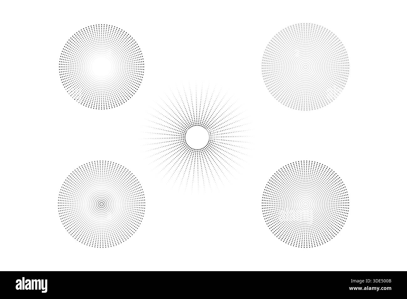 Radiale gepunktete Kreise umgeben einen zentralen Ring in Abstract Geometric Design. Stock Vektor