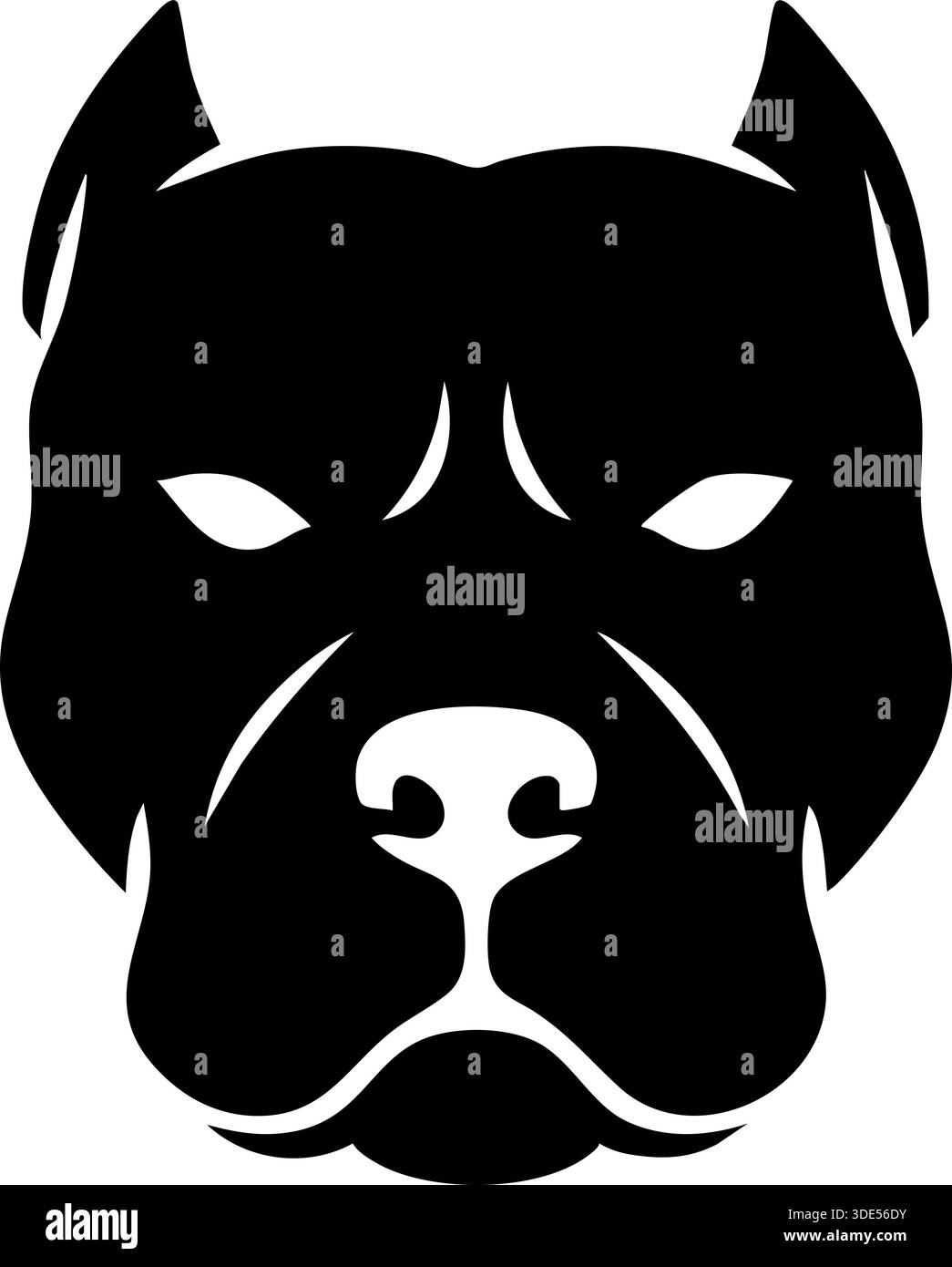 Pit Bull, Vorderansicht mit breitem Kopf und muskulöser Kiefer. Stock Vektor