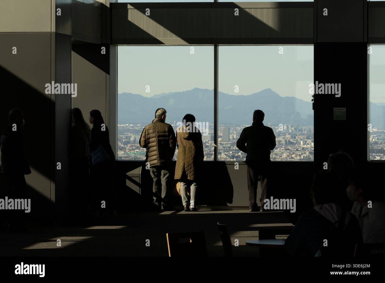 Die Menschen bewundern die Skyline von Tokio vom Tokyo Metropolitan Government Building aus. Stockfoto