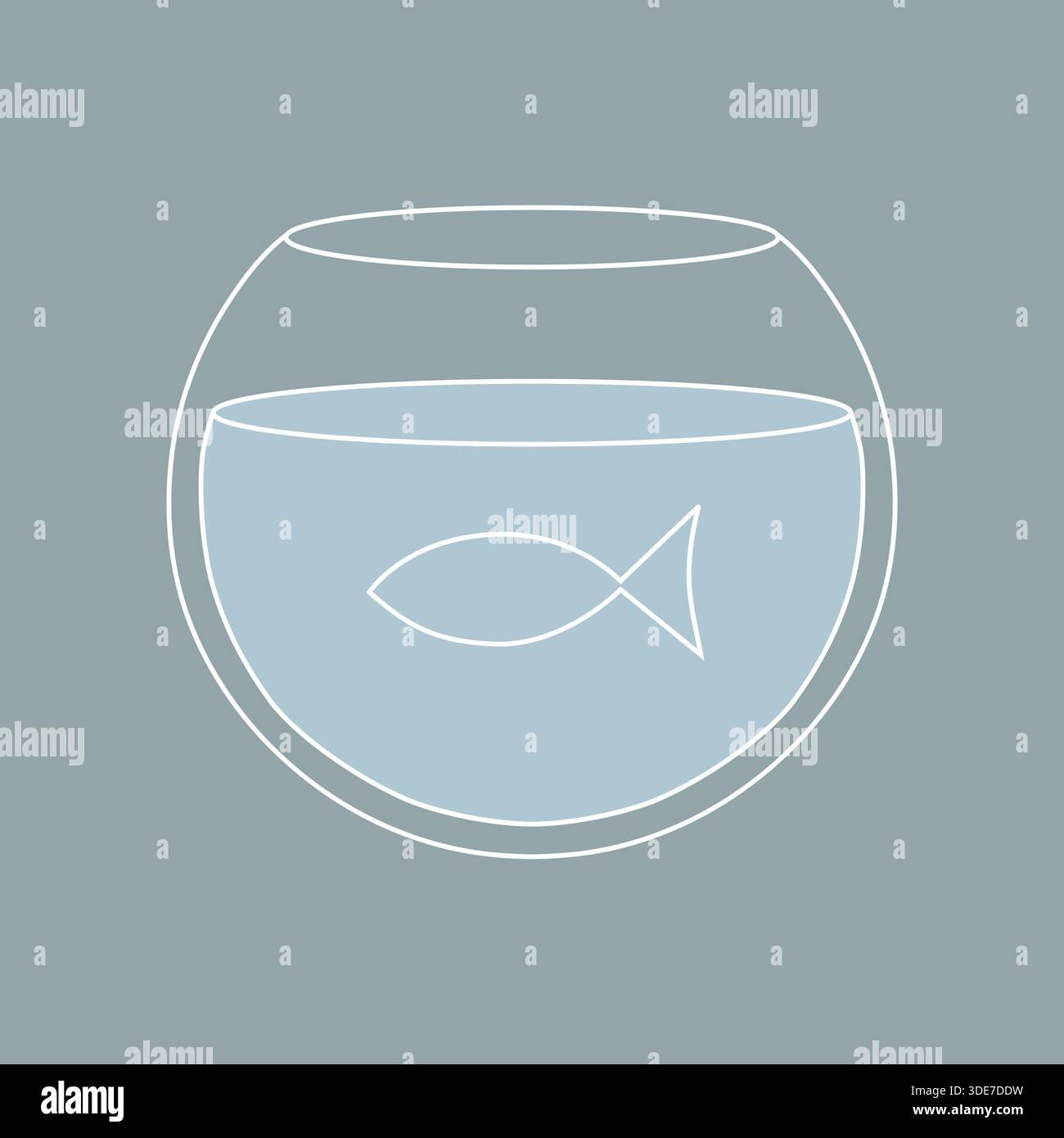 Eine Kreide-Umrandung einer runden Fischschale mit einem einzelnen Fisch auf einem grauen quadratischen Hintergrund. Stock Vektor
