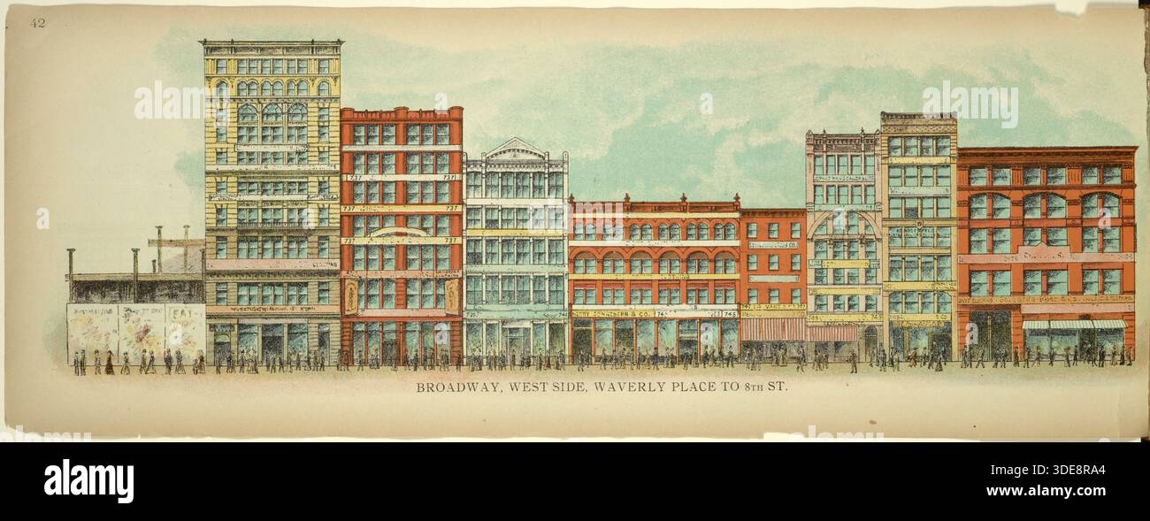 Broadway, West Side, Waverly Place zur 8th Street, New York, Manhattan, Amerika, USA. Historische, authentische, digital restaurierte Reproduktion eines Originals aus dem Jahr 1899, erschienen bei Mail & Express, exaktes Datum der Darstellung unbekannt. Stockfoto