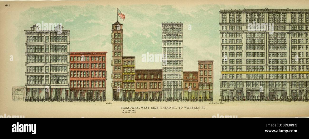 Broadway, West Side, Third Street zum Waverly Place, New York, Manhattan, Amerika, USA, historisch, authentisch, digital restaurierte Reproduktion von Stockfoto