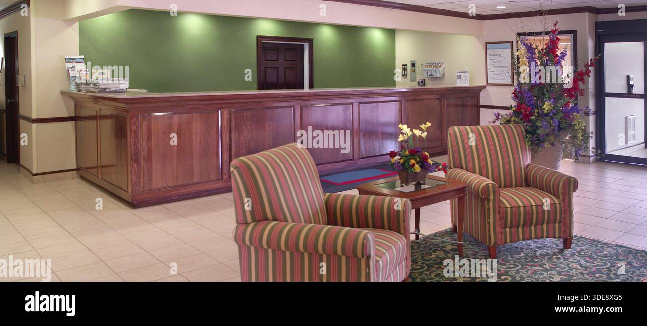 Einfache, gewöhnliche Hotellobby, USA Stockfoto