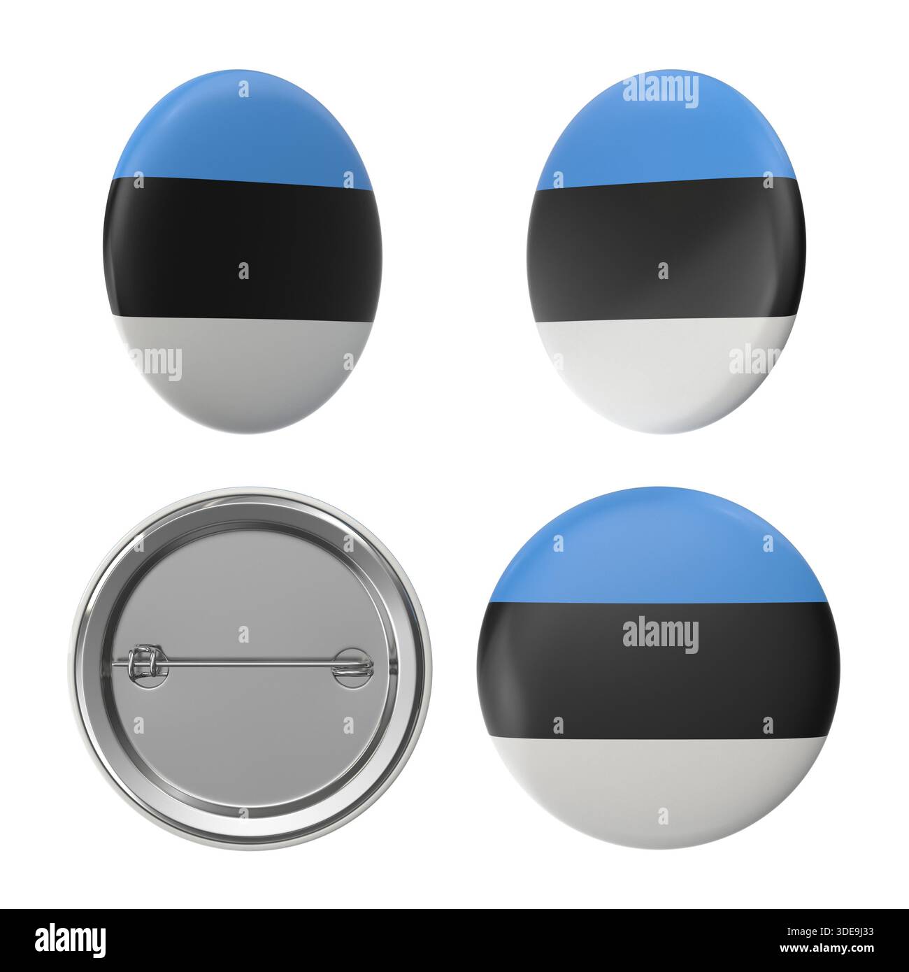 Estnische Flaggenabzeichen runde und ovale Knopfstifte Ländersymbol Stockfoto