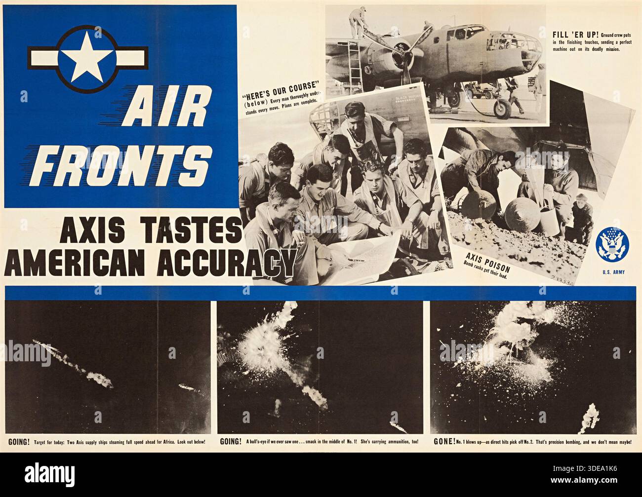 Propaganda-Poster des Zweiten Weltkriegs (U.S. Army, 1943) – „Air Fronts – Axis tastes American Accuracy“ Stockfoto