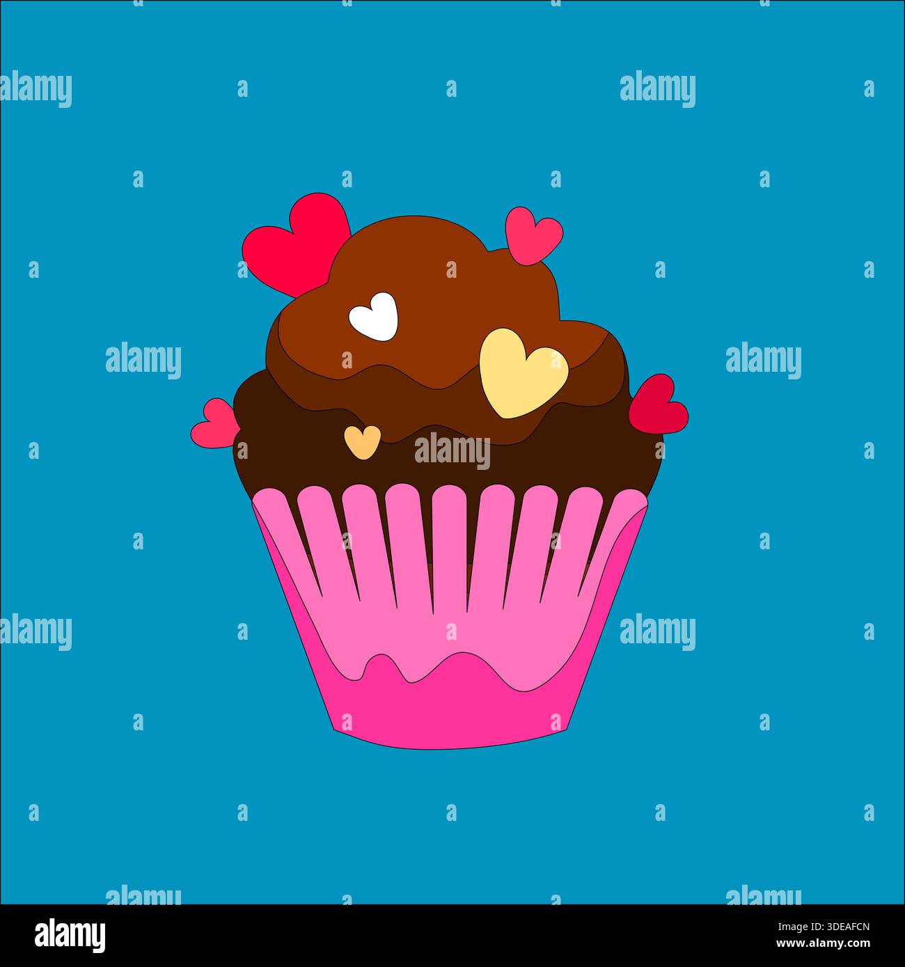 Bezaubernder Rosafarbener Cupcake, Verziert Mit Bunten Herzen Und Schaumigen Zuckerguss Für Besondere Anlässe Stockfoto