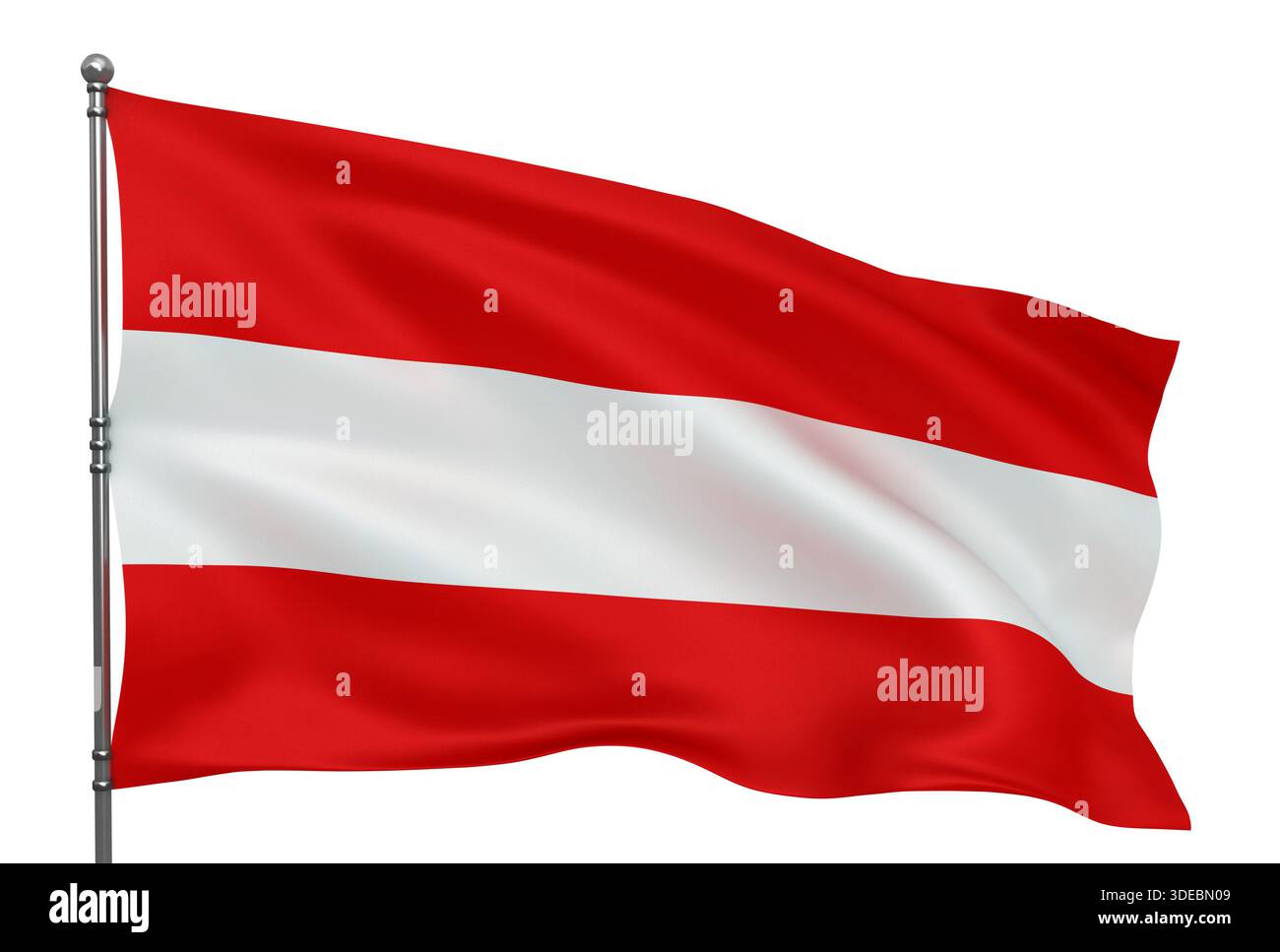 Wehende österreichische Flagge isoliert auf weißem Hintergrund Stockfoto