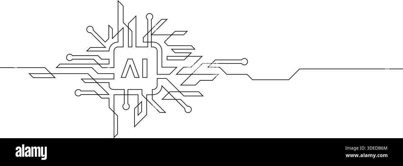 chipsatz KI künstliche Intelligenz Leiterplatte eine Linie Zeichnung kontinuierliche minimalistische Kunst Zukunft Technologie Konzept Vektor Illustration Stock Vektor