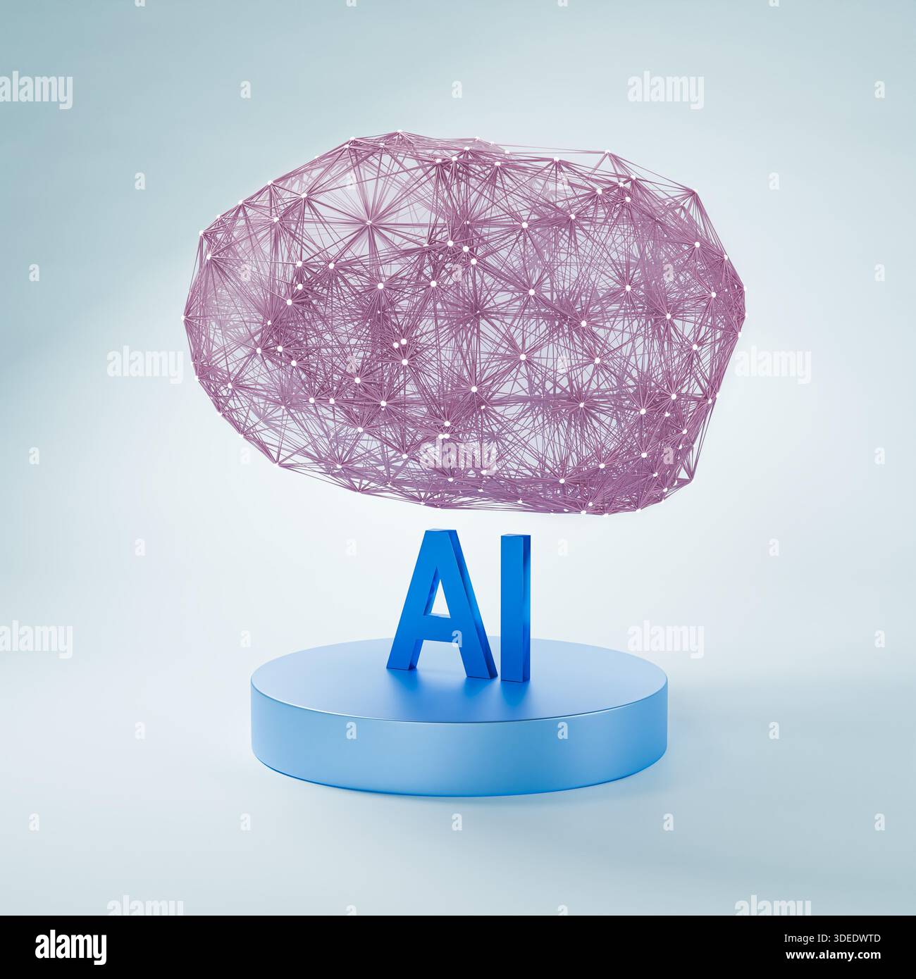 Künstliches Intelligenzkonzept: Eine Struktur in Form eines Gehirns mit Verbindungspunkten und Verbindungen wie Synapsen und Neuronen-Signalisierung - Hover Stockfoto