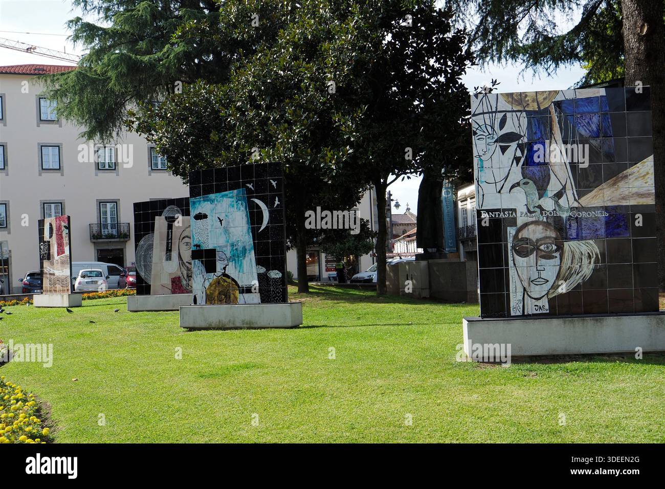 Kunstwerk zur Feier der Literatur des Künstlers João Alexandrino, Braga, Portugal, Europa, Stockfoto