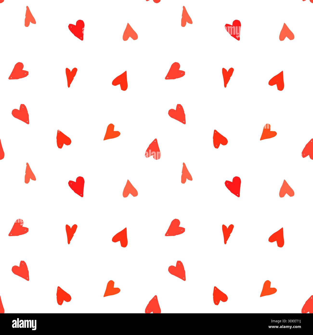Niedliches einfaches, kleines rotes Herz nahtloses Muster, unregelmäßige Kritzelformen auf weiß für Valentinstag, Liebe und Hochzeit Grafik Design Stock Vektor