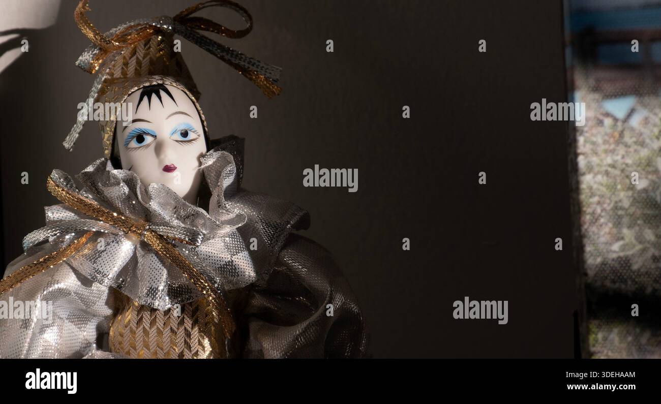 Eine Porzellanpuppe im Schatten Stockfoto