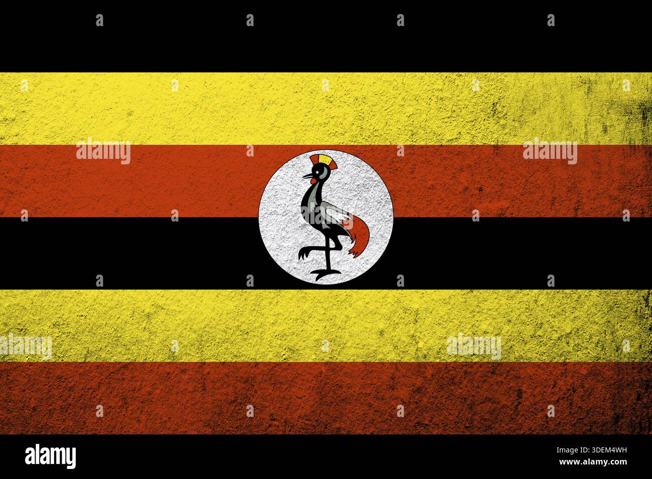Nationalflaggen der Republik von Uganda. Grunge Hintergrund Stockfoto