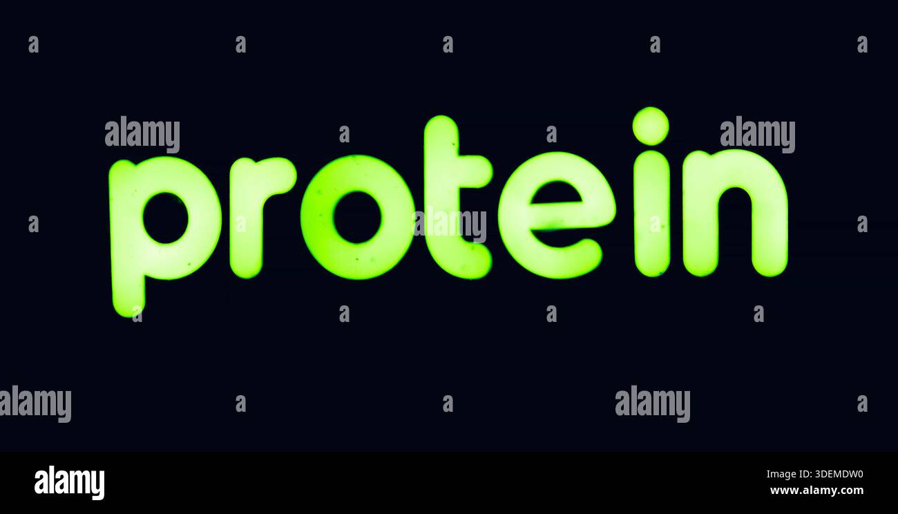 Protein Helles LED-Leuchtschild an der Wand Stockfoto