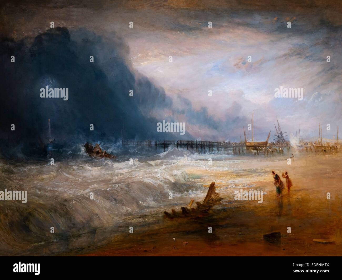 Rettungsboot und Manby-Apparat gehen zu einem gestrandeten Schiff, das Signal, Blaulichter, von Seenot, Joseph Mallord William Turner, 1831, Stockfoto