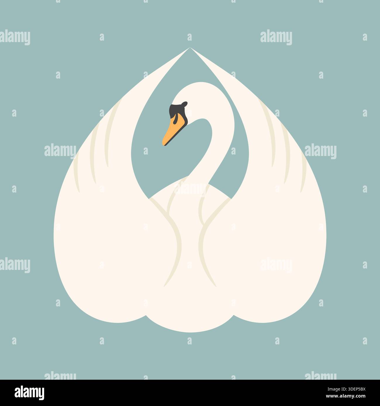 Schöner weißer Schwan mit gefalteten Flügeln. Anmutiges Schwanenvogel-Emblem. Vektorabbildung Stock Vektor