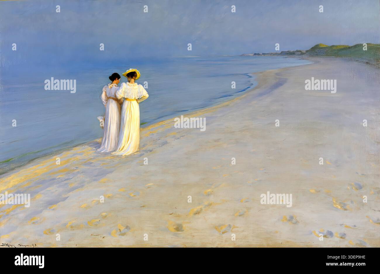 Sommerabend am Strand von Skagen, 1899, P.S. Krøyer, Impressionismus Stock Vektor