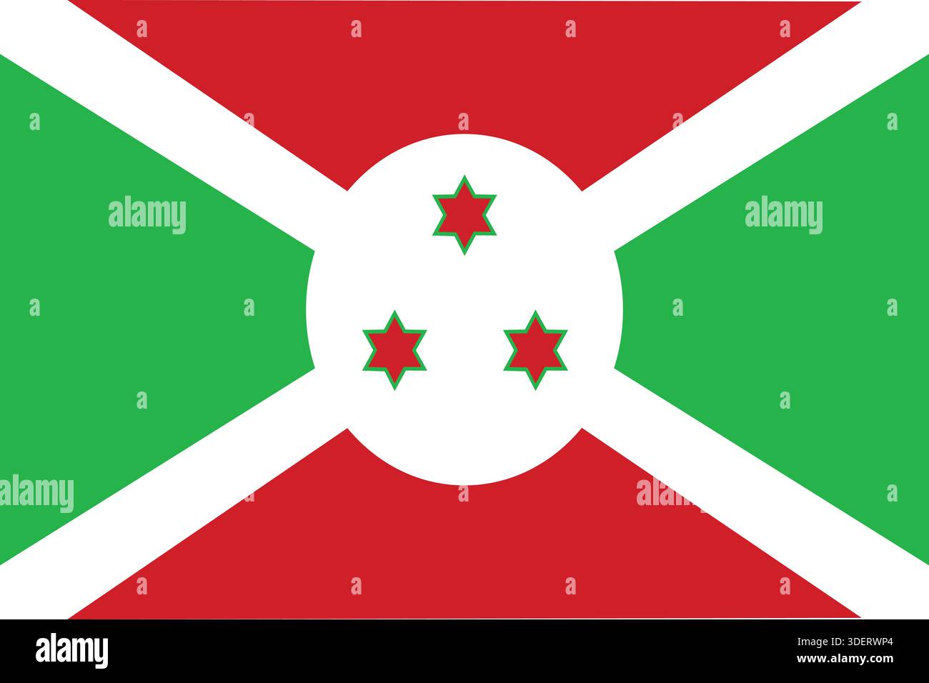 Flache Vektor-Illustration der Flagge von Burundi. Geeignet für pädagogische und redaktionelle Zwecke. Stock Vektor