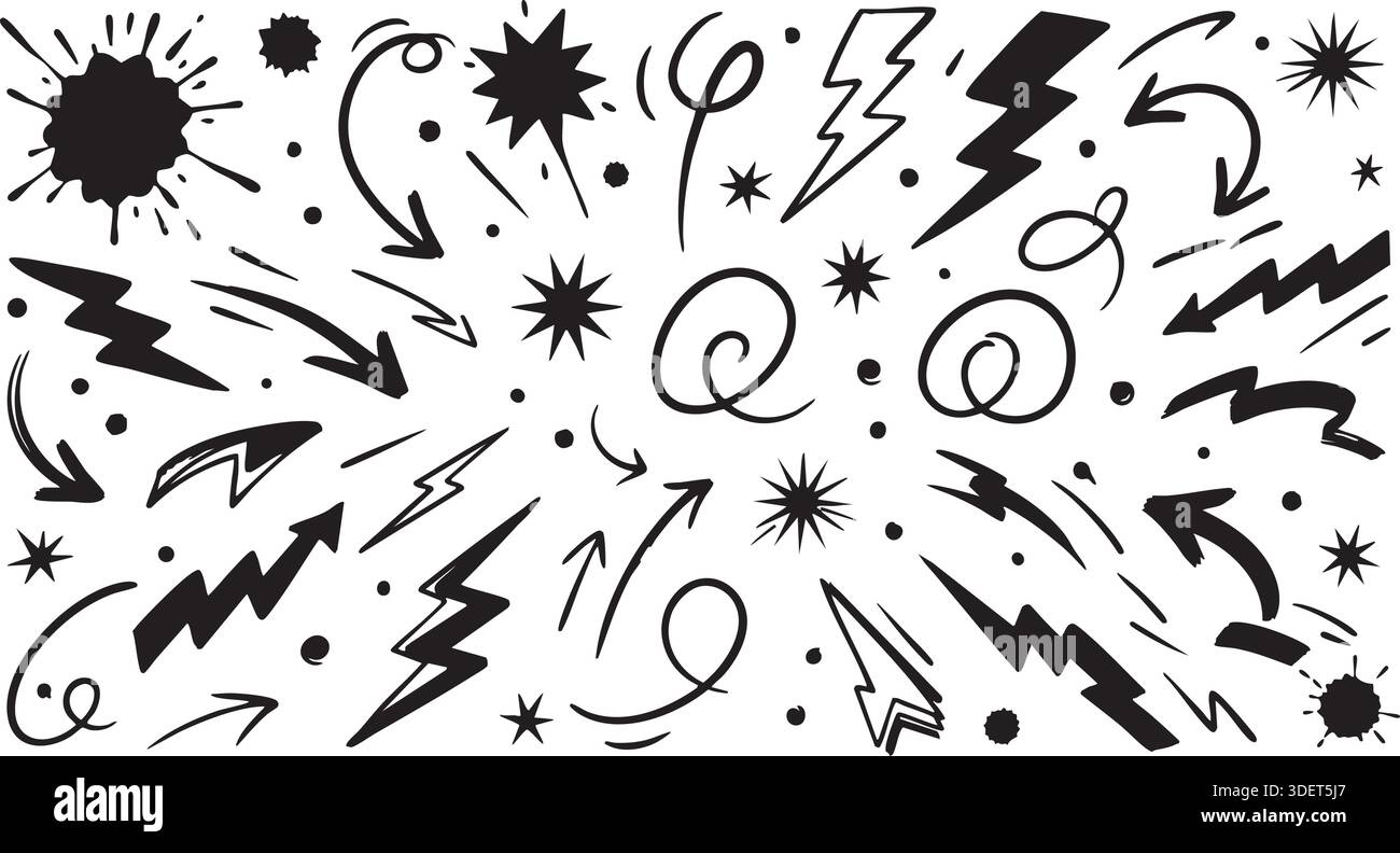 Handgezeichnete Pfeilsymbole set isolierten auf weißen Hintergrund. Vektor-Illustration. Bildung oder Business-Konzept. Stock Vektor