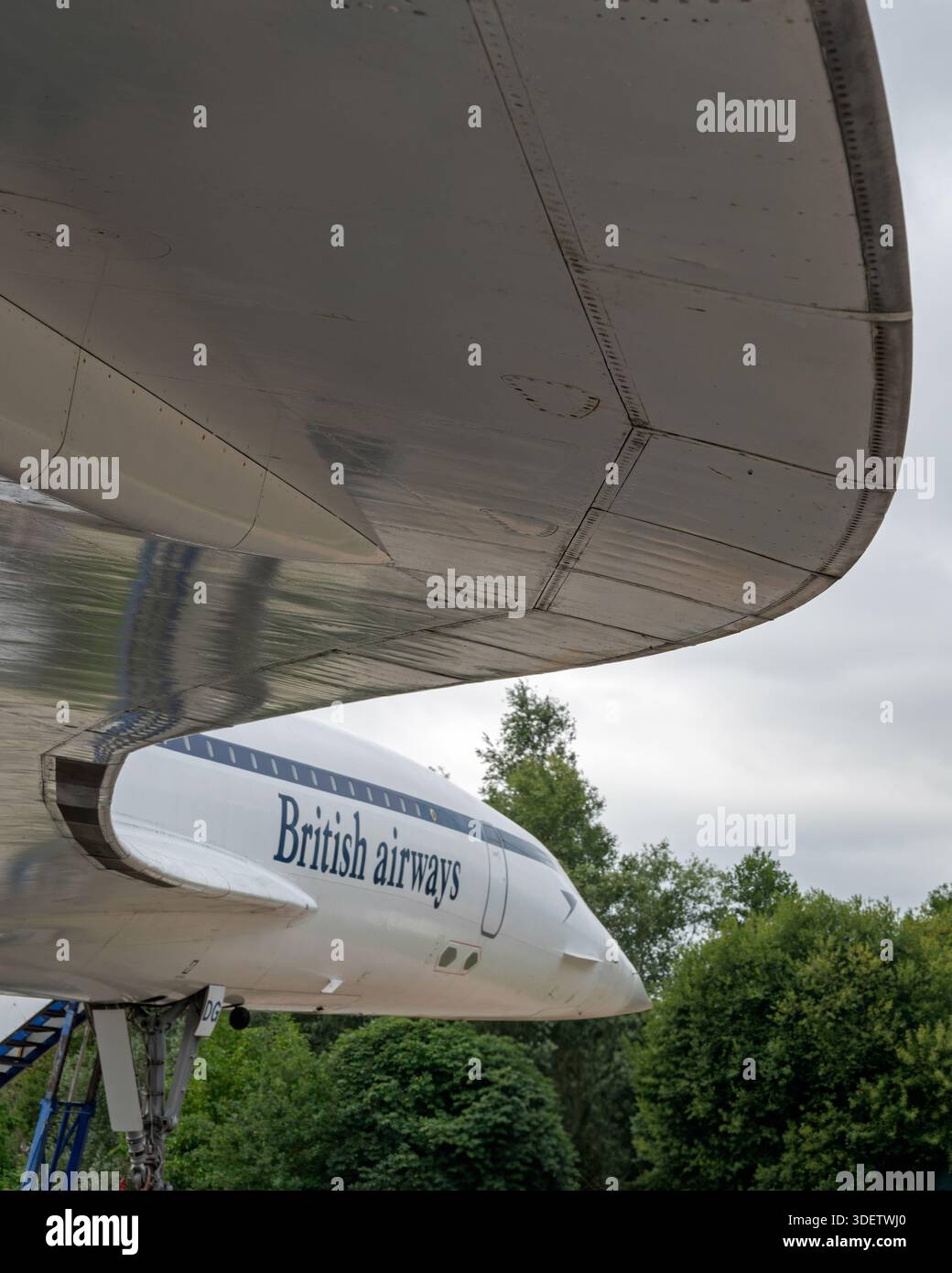 Die British Airways Development Concorde G-BBDG (Delta Golf) im Aircraft Park im Brooklands Museum, Weybridge, Surrey, England, Großbritannien. Stockfoto