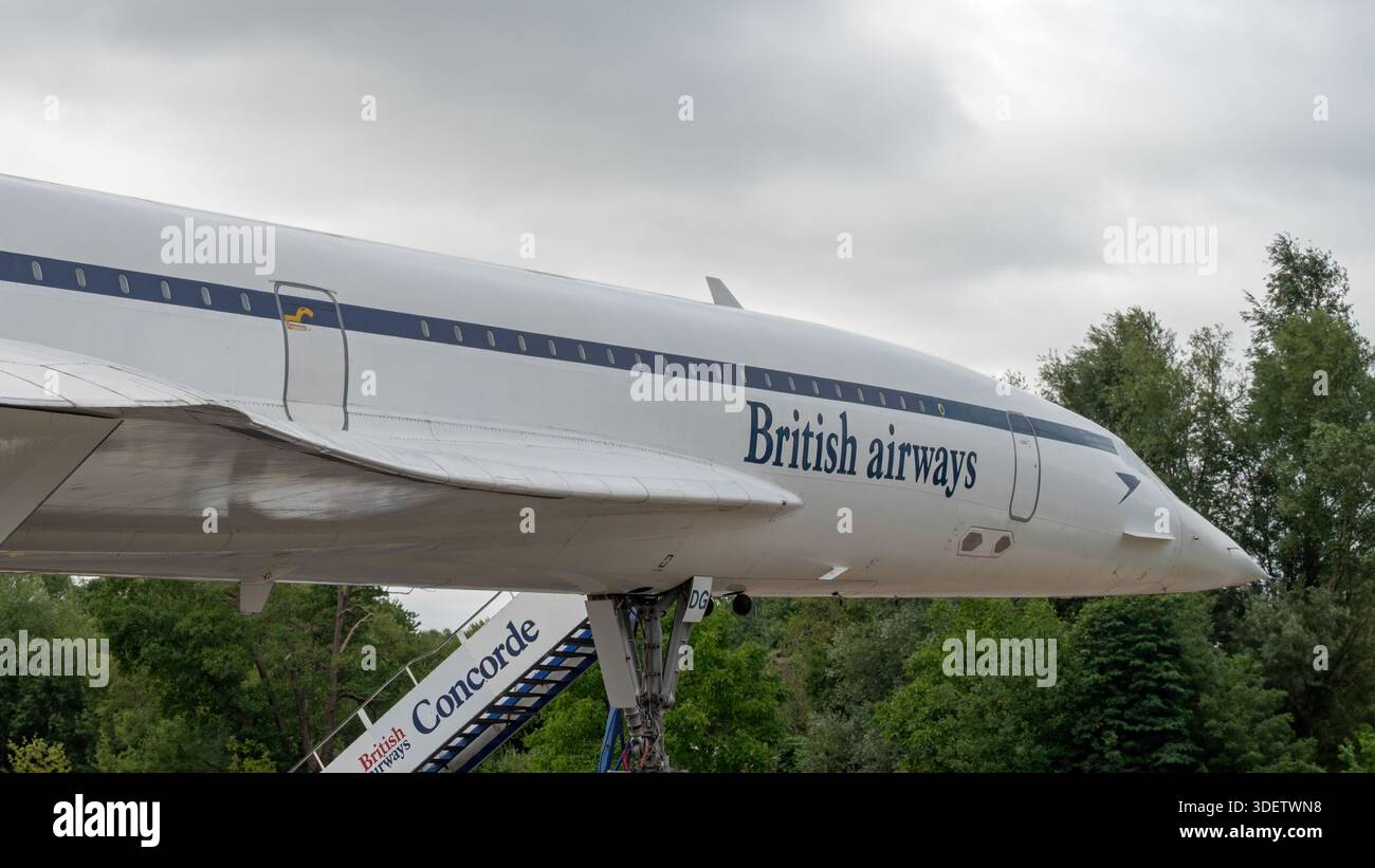 Die British Airways Development Concorde G-BBDG (Delta Golf) im Aircraft Park im Brooklands Museum, Weybridge, Surrey, England, Großbritannien. Stockfoto