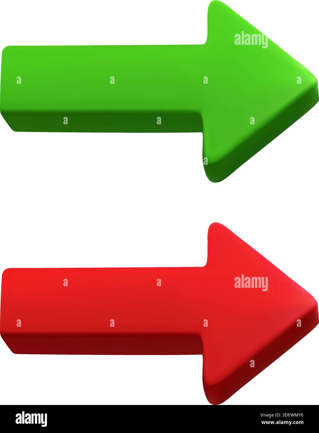 Realistische Vektordarstellung. Rote und grüne Pfeile auf weiß. Stock Vektor