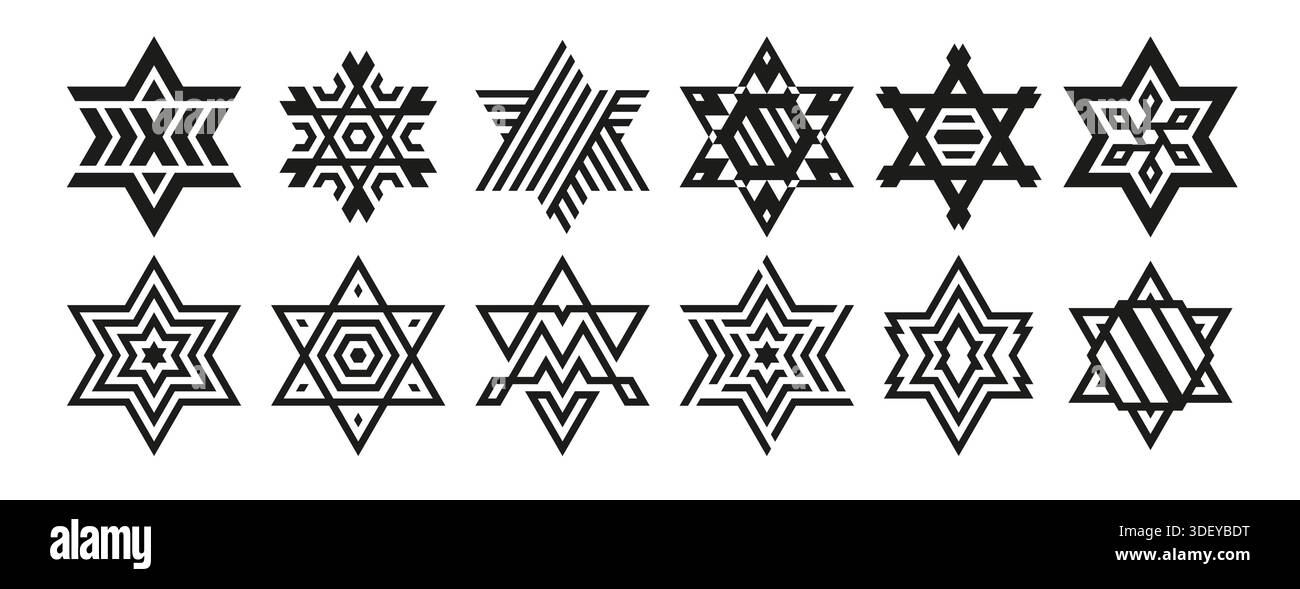 Geometrische Schneeflocken oder Sternenset. Stock Vektor