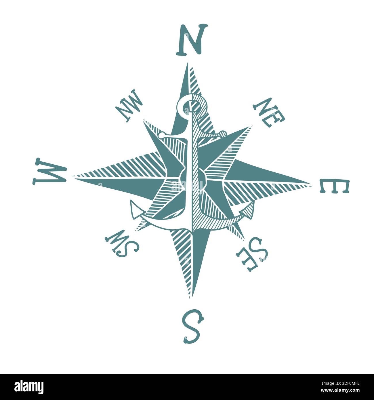 Grunge-Skizze handgezeichneter Windrosen-Vektor. Ideal für Navigation, maritime und kartografische Themen. Diese Grafik symbolisiert Richtung und Ausrichtung Stock Vektor
