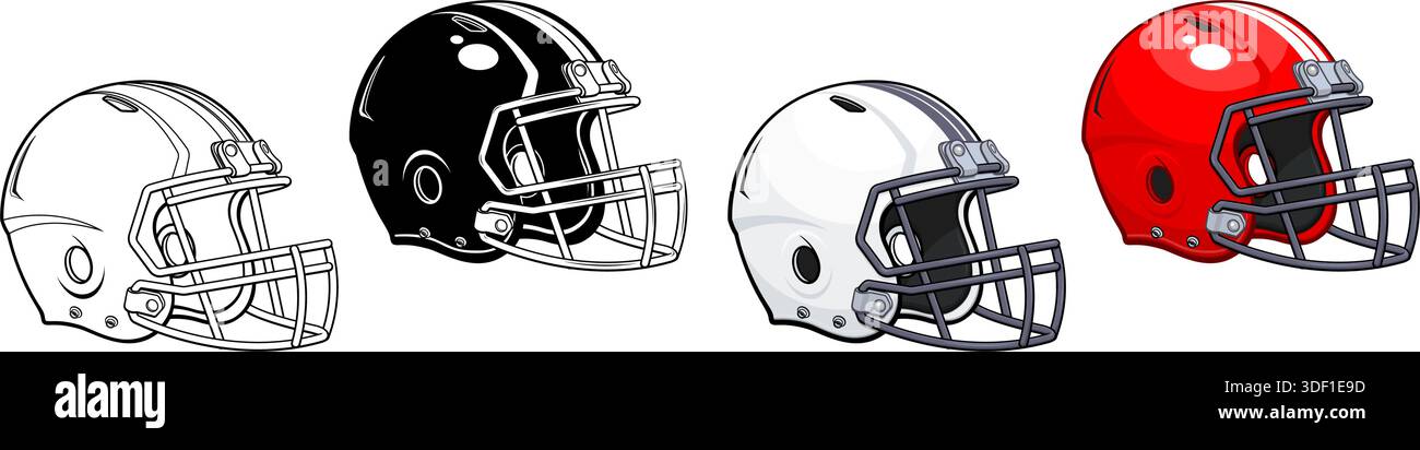 Klassischer american Football Gridiron Helm Set Balck weiß rot Sport Symbol Logo Vektor auf transparentem Hintergrund Stock Vektor