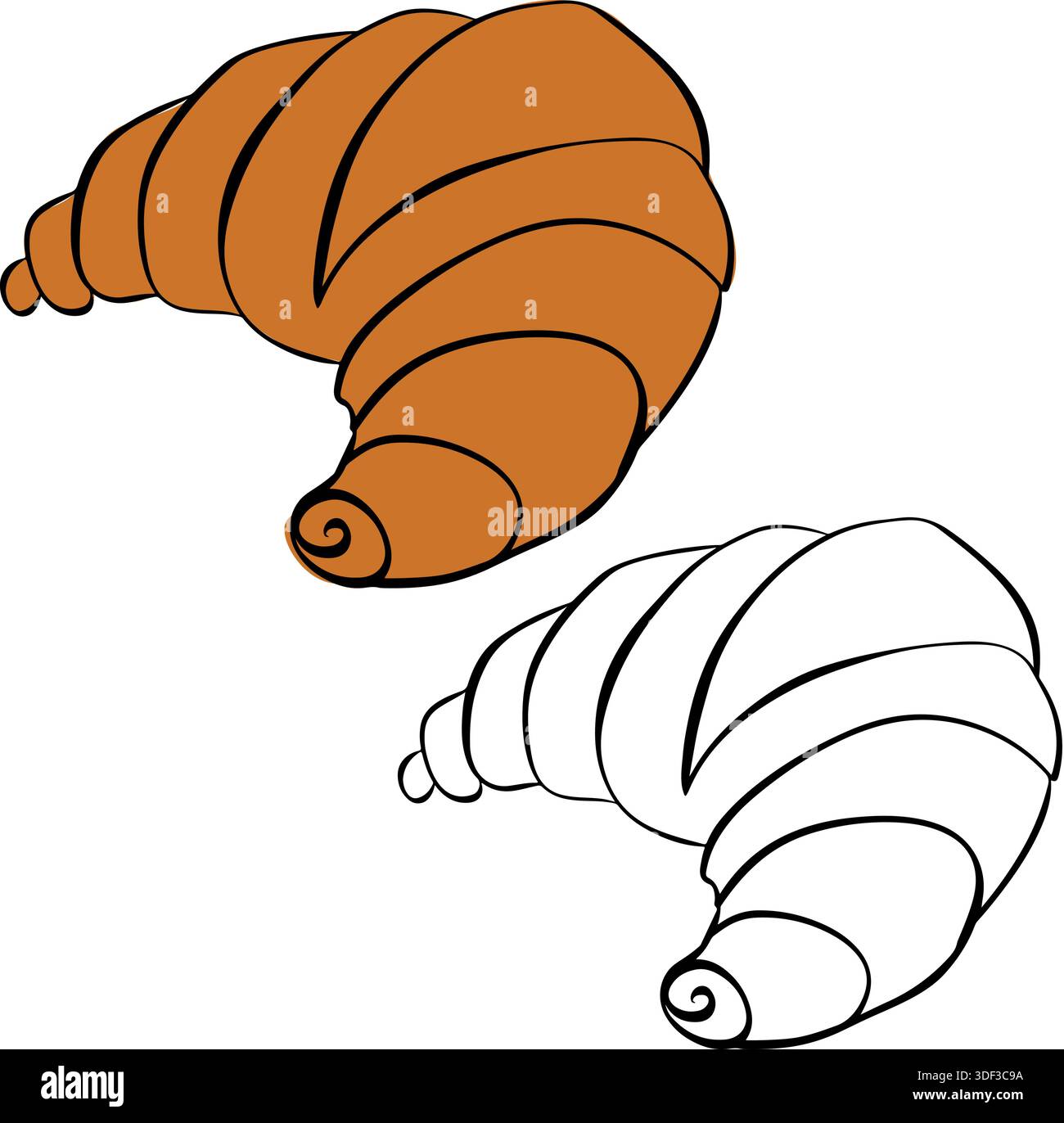 Köstliches goldenes Croissant Symbol isoliert handgezeichnete Illustration. Farbige Grafik mit grafischer Vektorlinie. Beispielposter, Einladung, Weihnachtsbanner, für Stock Vektor