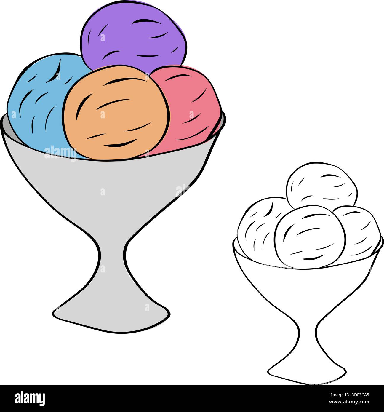 Erdbeereis Eisbecher isolierte handgezeichnete Illustration. Farbige Grafik mit grafischer Vektorlinie. Banner, Poster, Geschenkpapier, Aufkleber, Druck, mod Stock Vektor